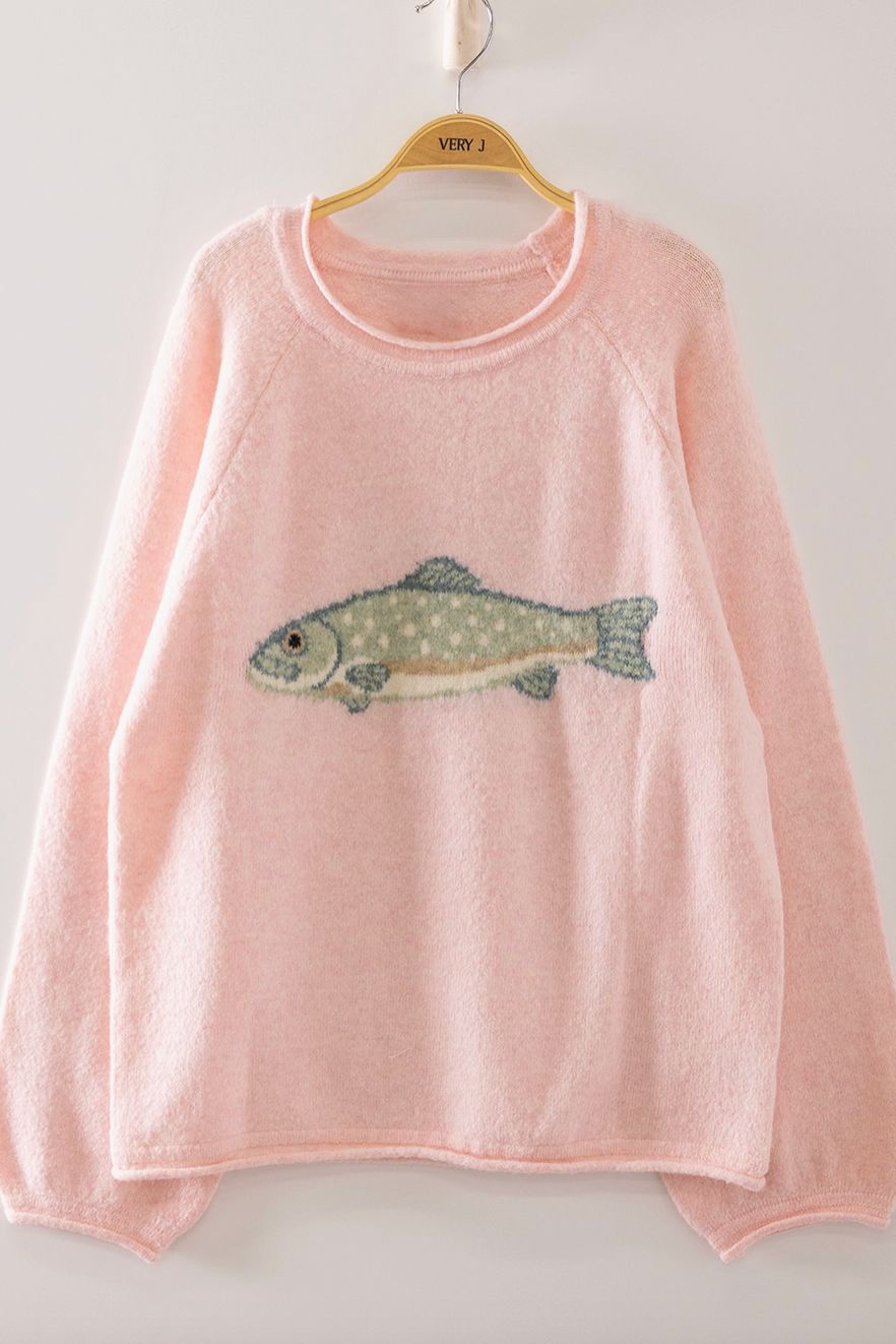 Trout Sweater, Colour: Pink, Size: Small
