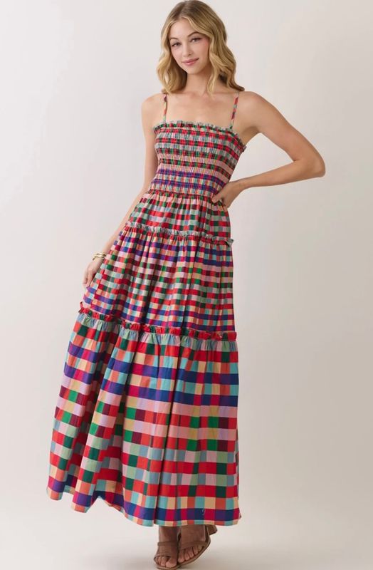 Smocked Plaid Maxi