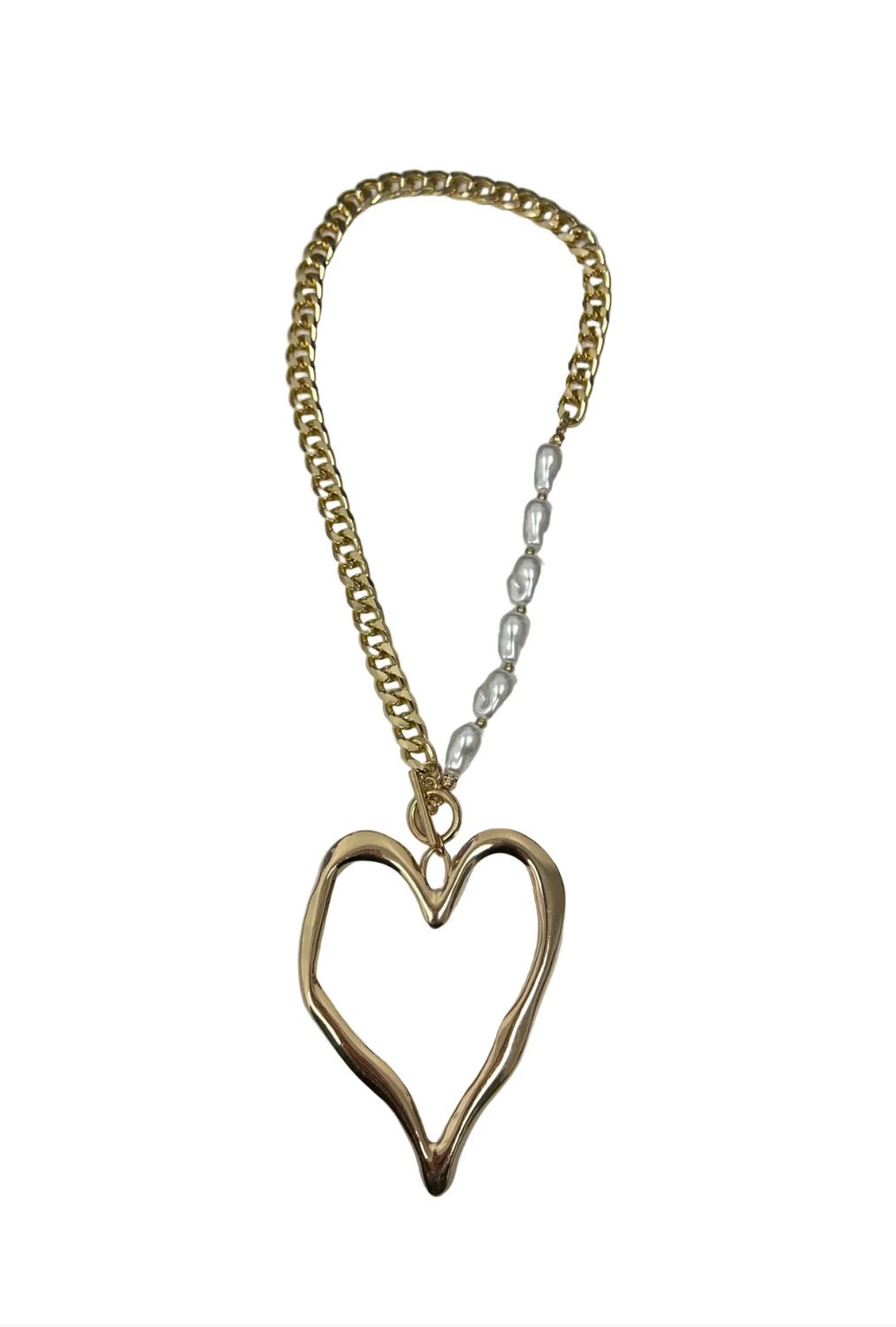 Gold Hearts &amp; Pearl Necklace