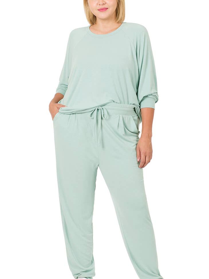 Plus Size Lt Green Raglan Sleeve Pullover &amp; Jogger Set *NEW*, Size: 1X