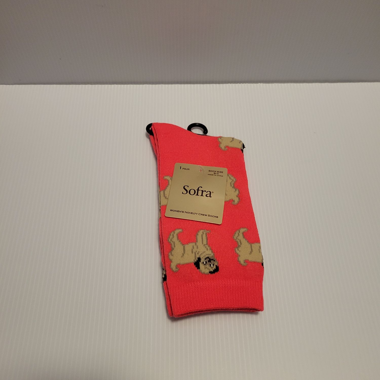 Sofra  Women&#39;s Novelty Socks, Color: Pink Pug