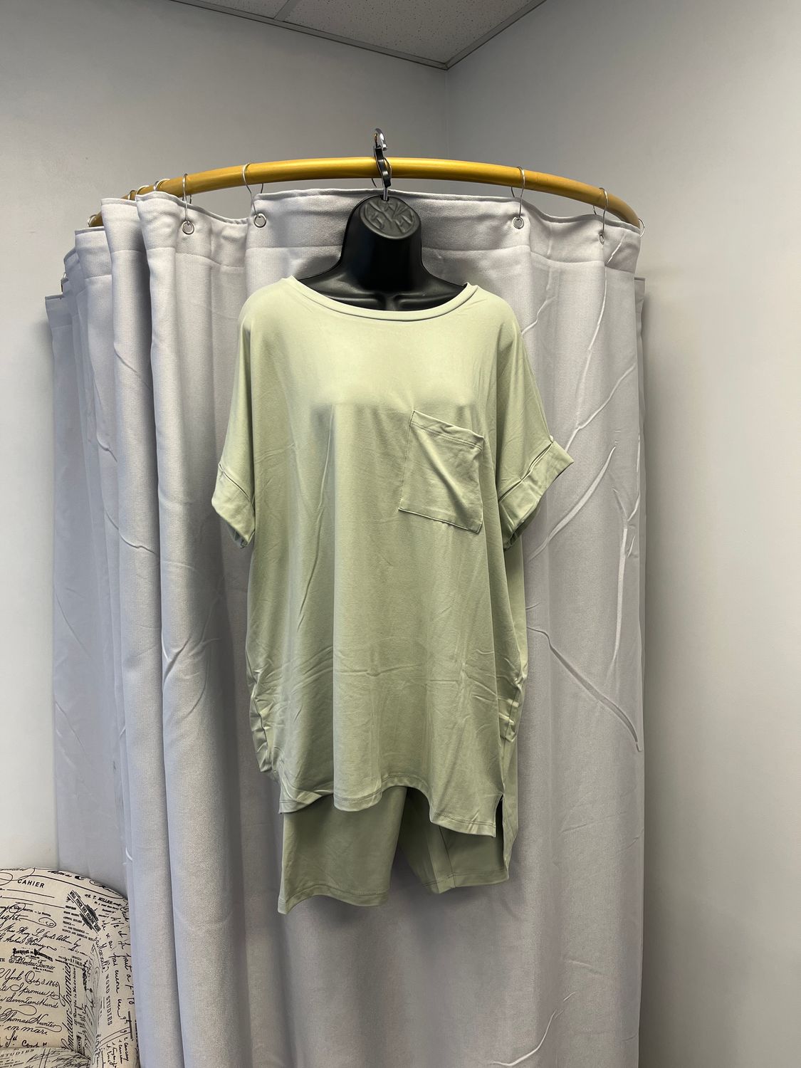 Plus Sage Top and Biker Shorts Set, Size: 1X