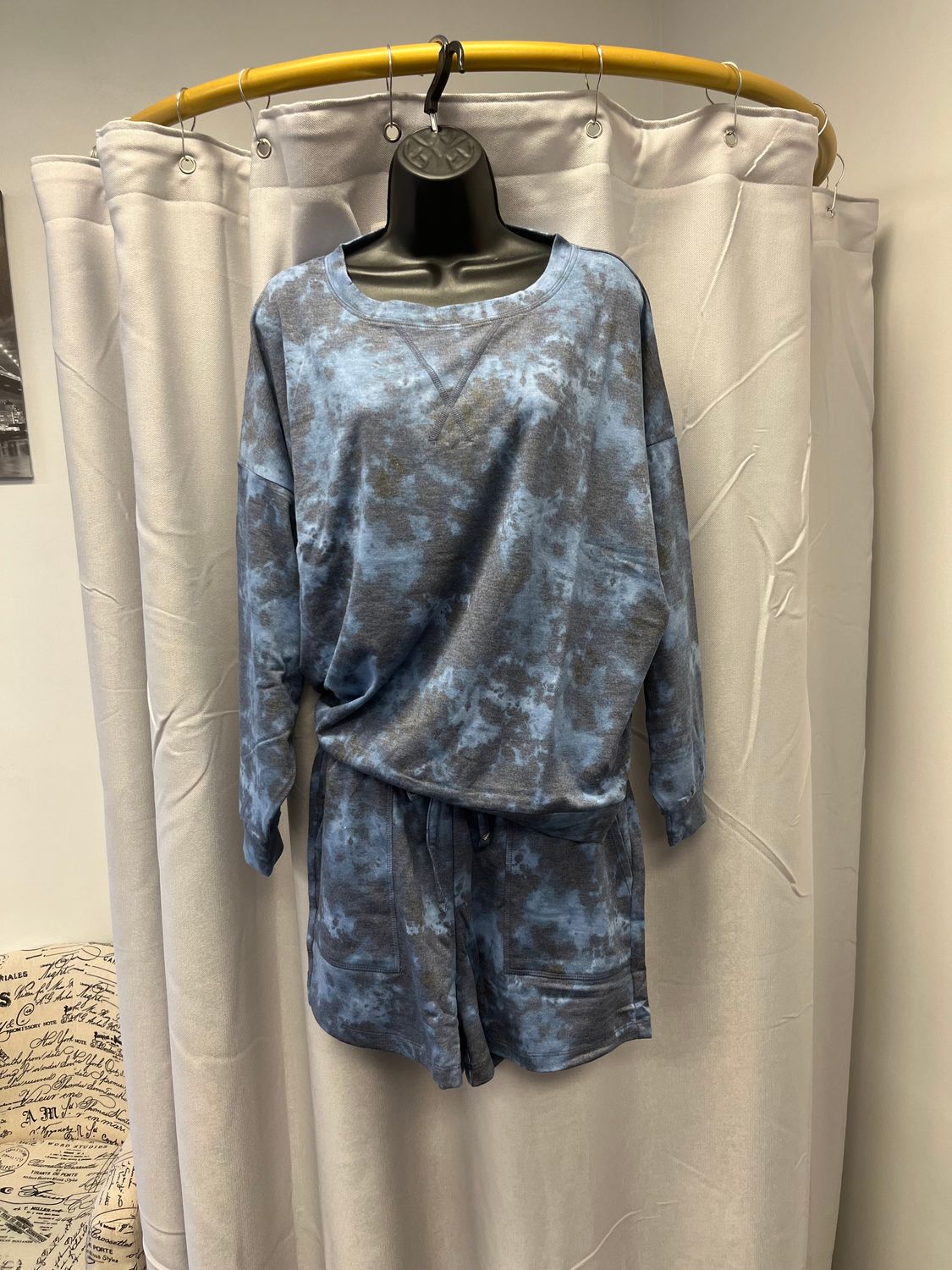 Blue Tie Dye Top and Shorts Set, Size: S