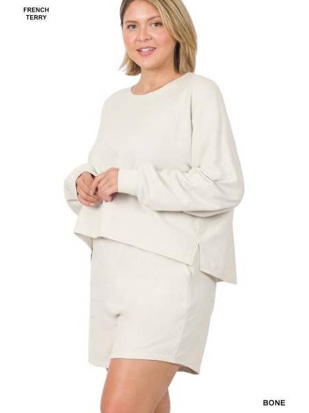 Plus Bone Long Sleeve Top and Shorts Set, Size: 1X