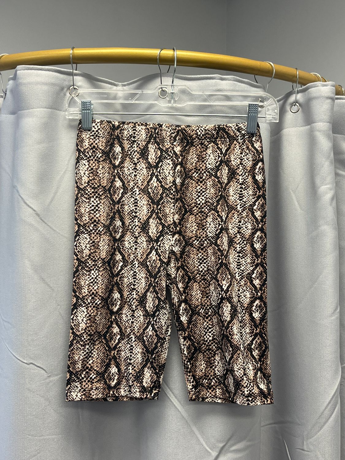 Tan/Brown Snake Print Biker Shorts, Size: S