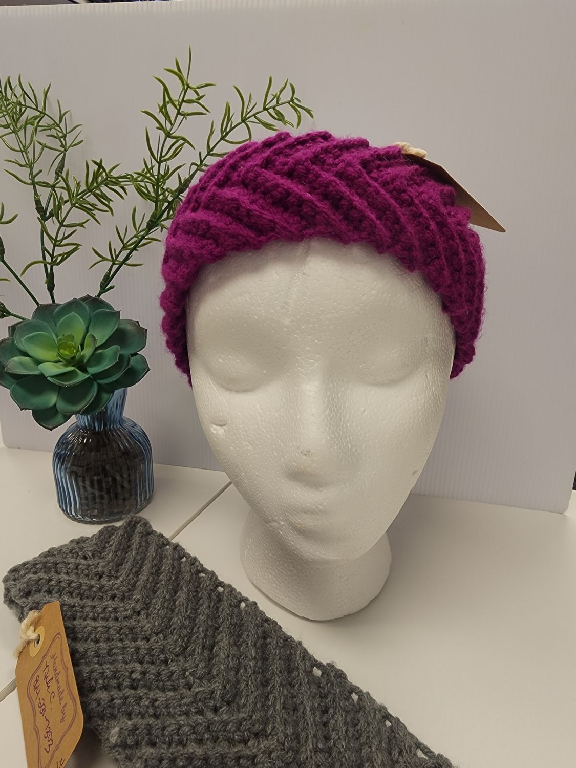 Crochet Arrow Stitch Headband/Ear Warmer, Color: Raspberry