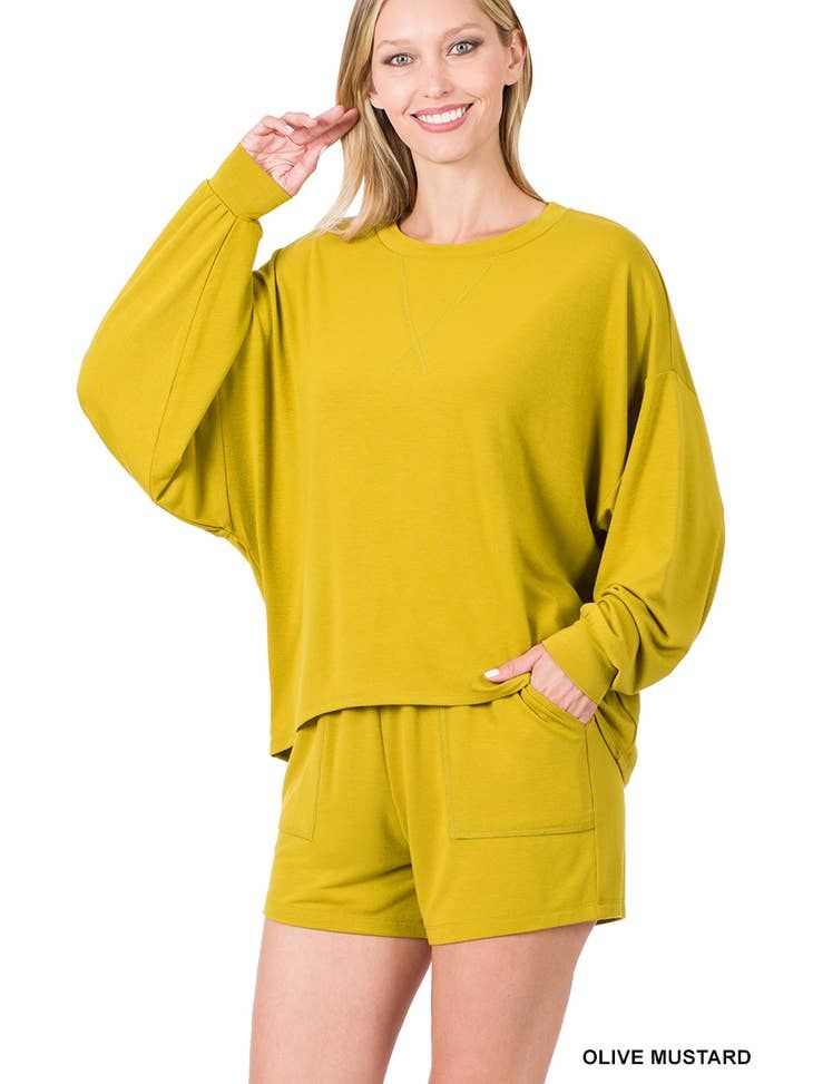 Olive Mustard Top and Shorts Set, Size: S