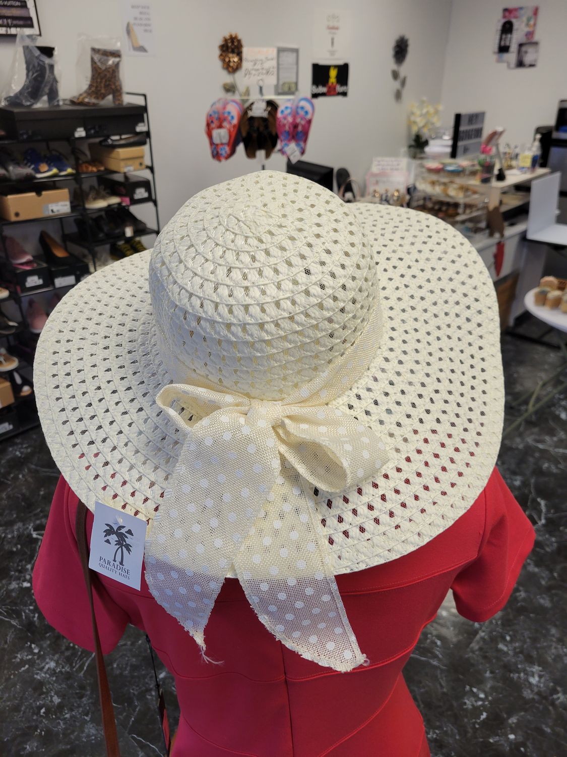 Beach Hat, Color: Cream/polka dot