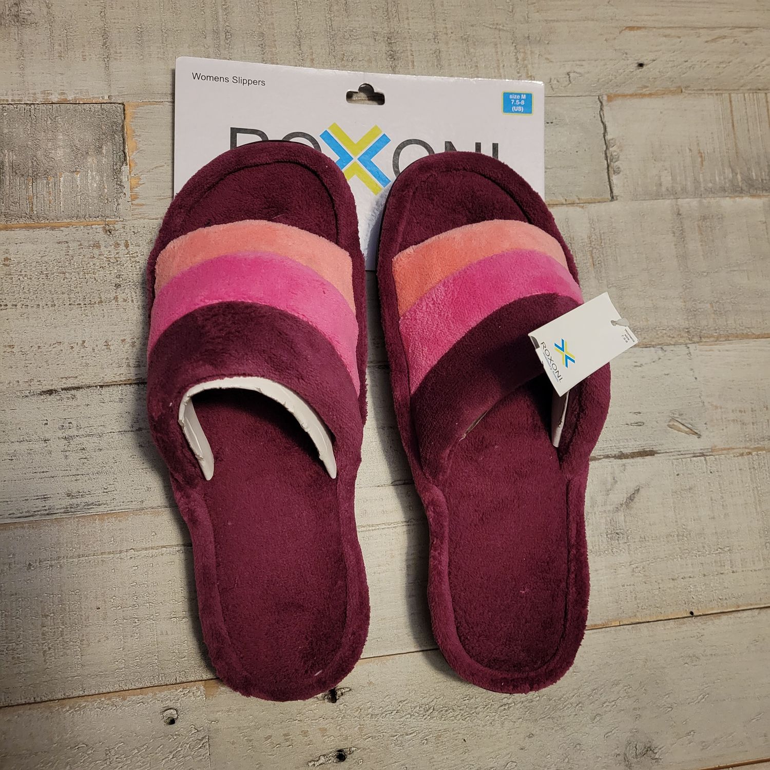 Open Toe Memory Foam Striped Slippers, Color: Burgundy, Size: M(7.5-8)