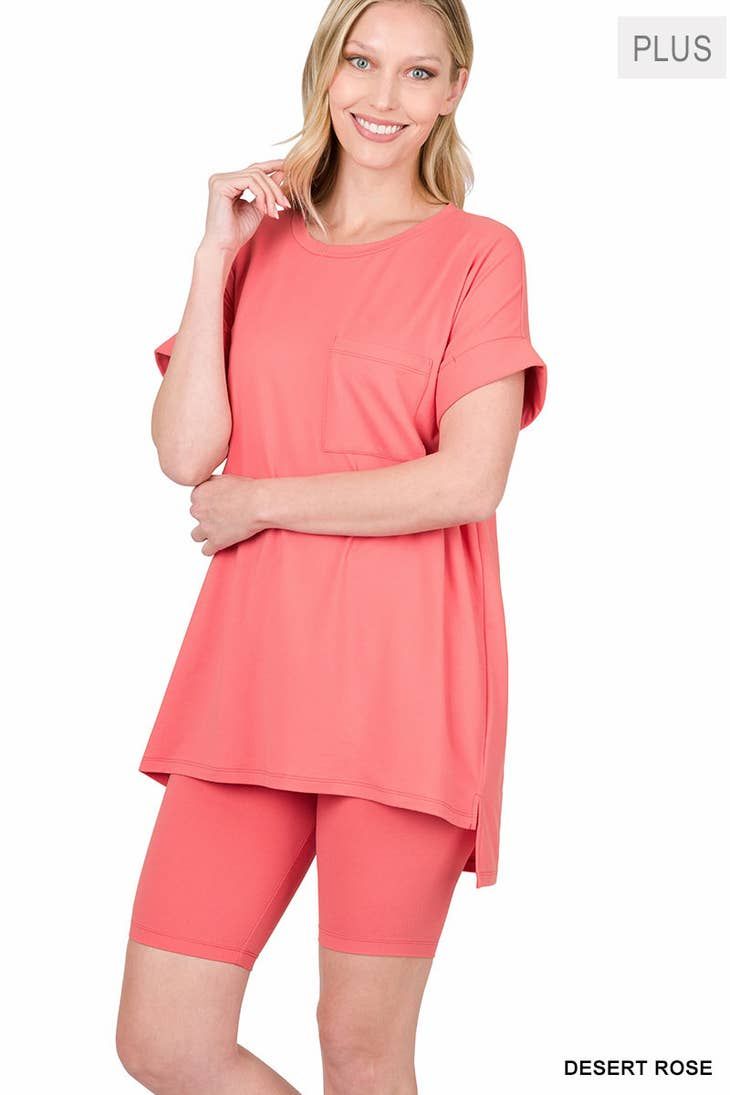 Plus Desertrose Top and Biker Shorts Set, Size: 1X