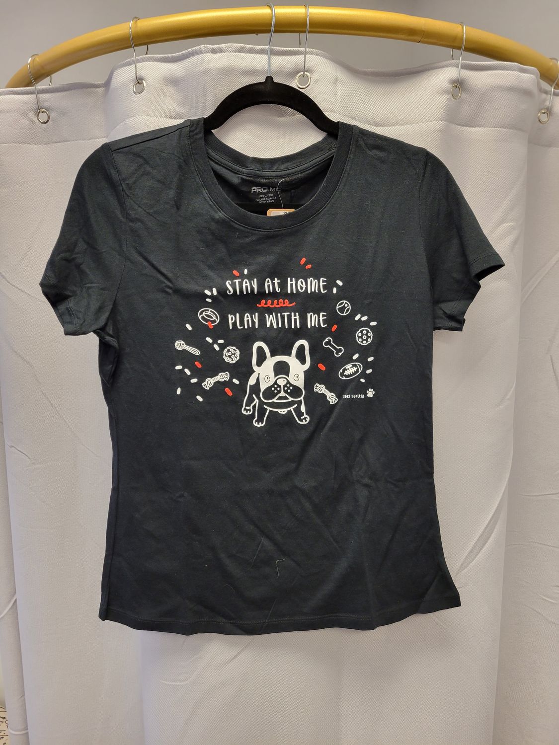 Black Graphic Dog Tshirt &quot;Stay At Home&quot;(New) , Size: S