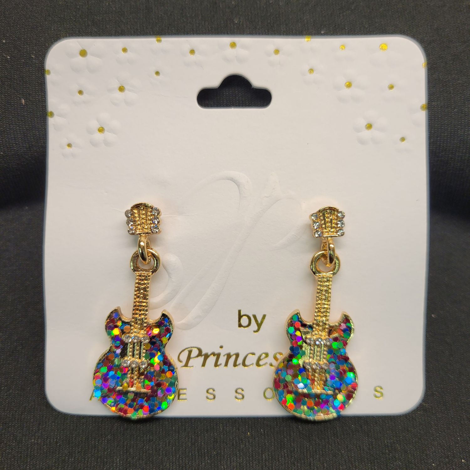Rhinestone Guitar Dangle Earrings, Color: Multi