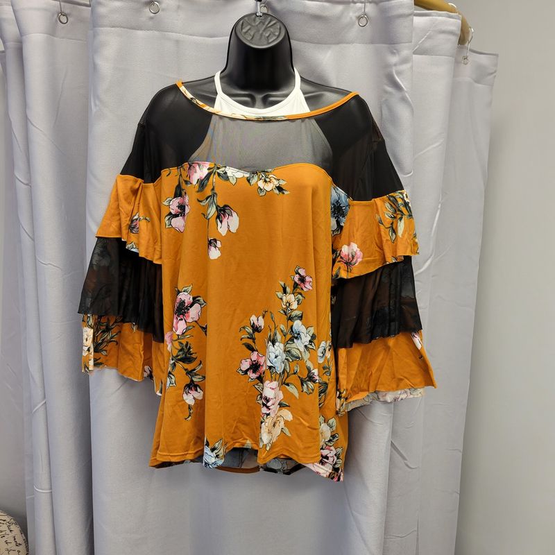 Plus Size Mesh Combo Floral Print Top *NEW*