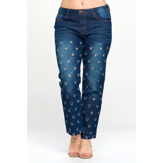 Plus size Dark Blue High Rise w/ Holes