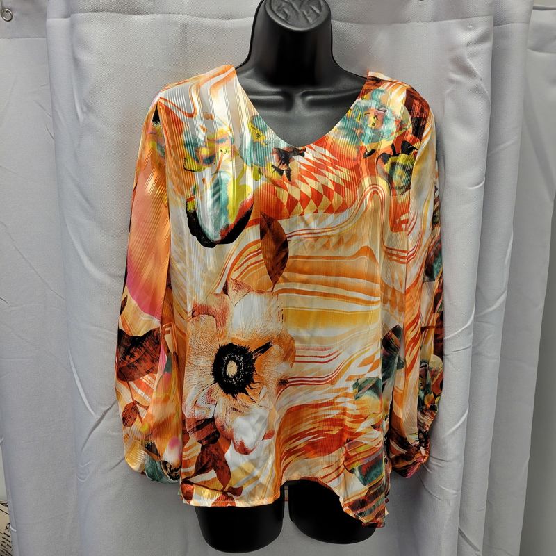 Satin Orange Floral Blouse