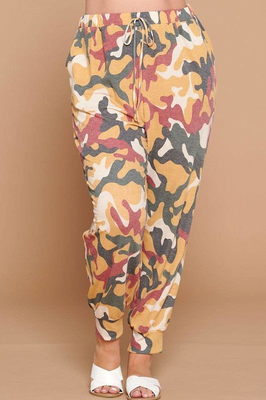 Mustard/Burgundy Army Camo Jogger 1X-3X