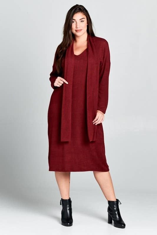 Plus Size Burgundy Neck Sash Hacci Brush Dress *NEW*