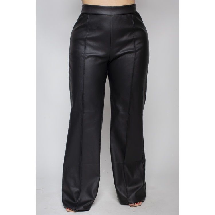 Plus Size Wide Leg PU Black Leather Pants