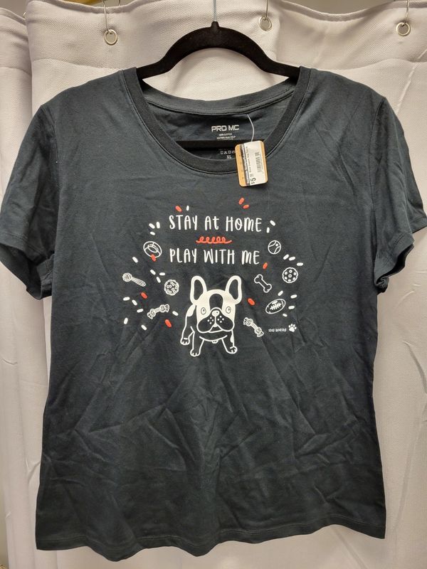 Black Graphic Dog Tshirt &quot;Stay At Home&quot;(New) 