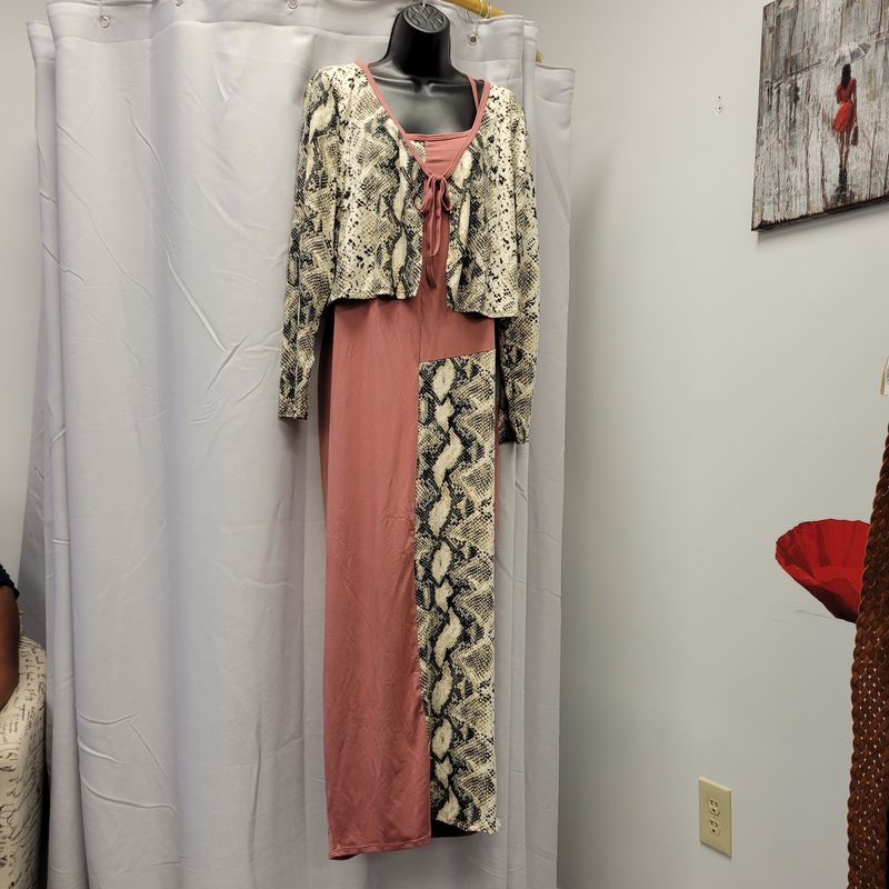 Sleeveless Color Block Dress with Cardigan *NEW* Sizes 1X-3X