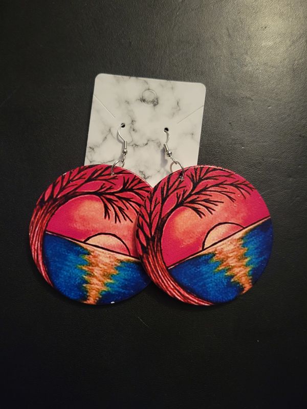 Round African Art Earrings (Sunset)