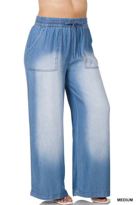 Plus Size Chambray Drawstring Wide Leg Pants *NEW*