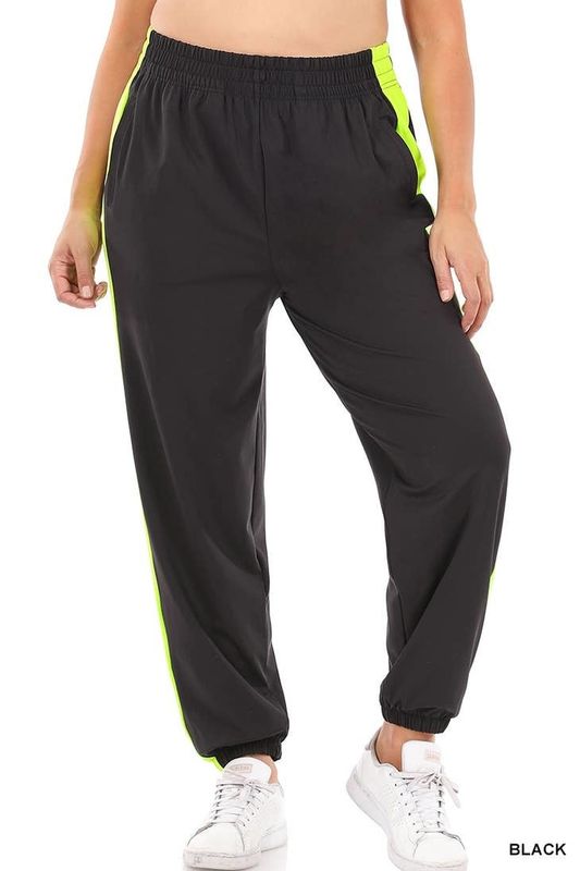 Plus Size Tricot Joggers With Neon Side Panels NEW!