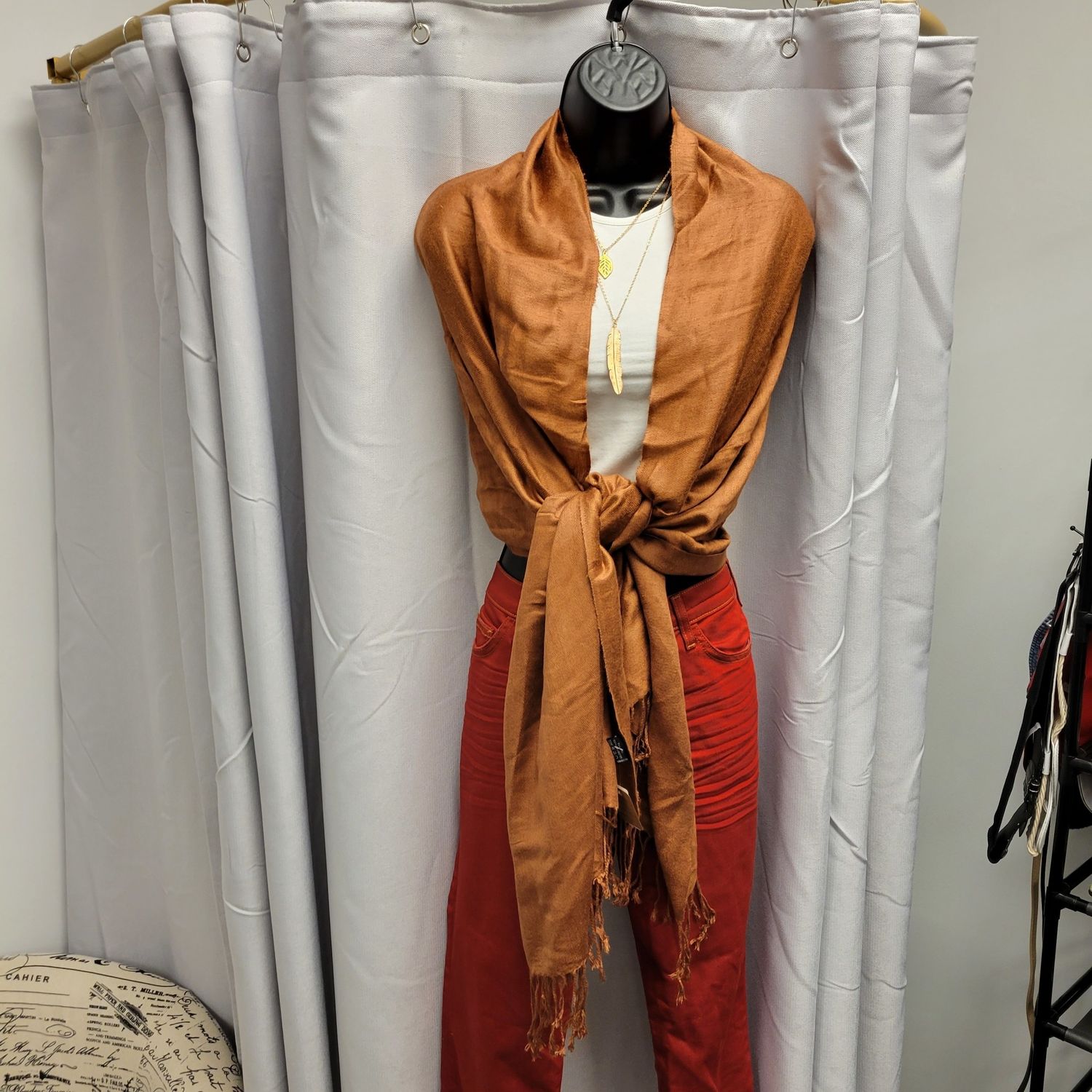 Copper &quot;Silk Feel&quot; Wrap/Scarf with Fringe (OS)Pre-owned