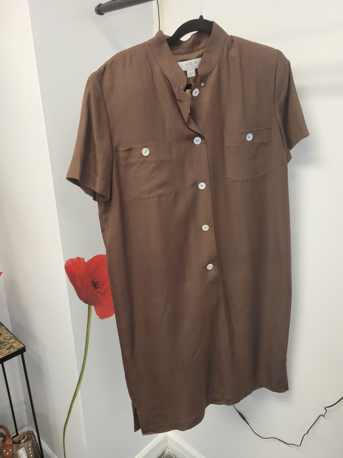 SHOMI Brown Silk Dress (12)Pre-owned