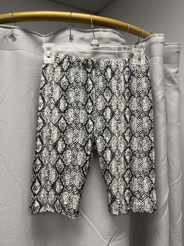 White/Black Snake Print Biker Shorts