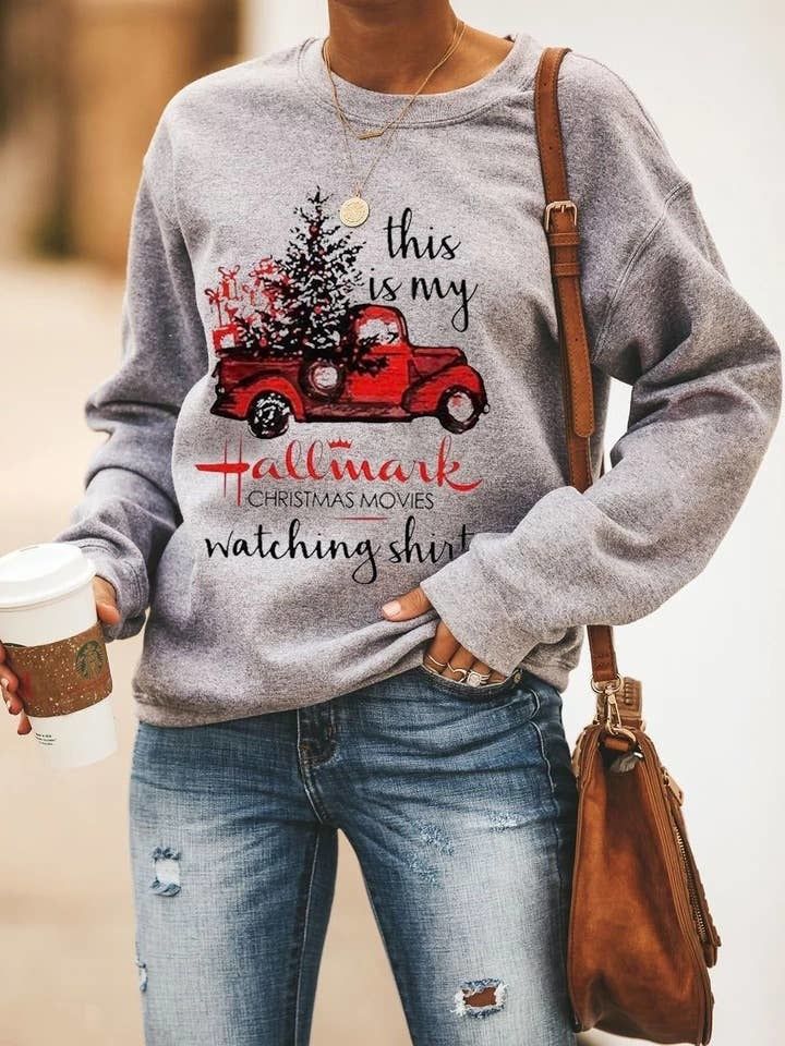 Grey Hallmark Xmas Movies Watching Sweatshirt
