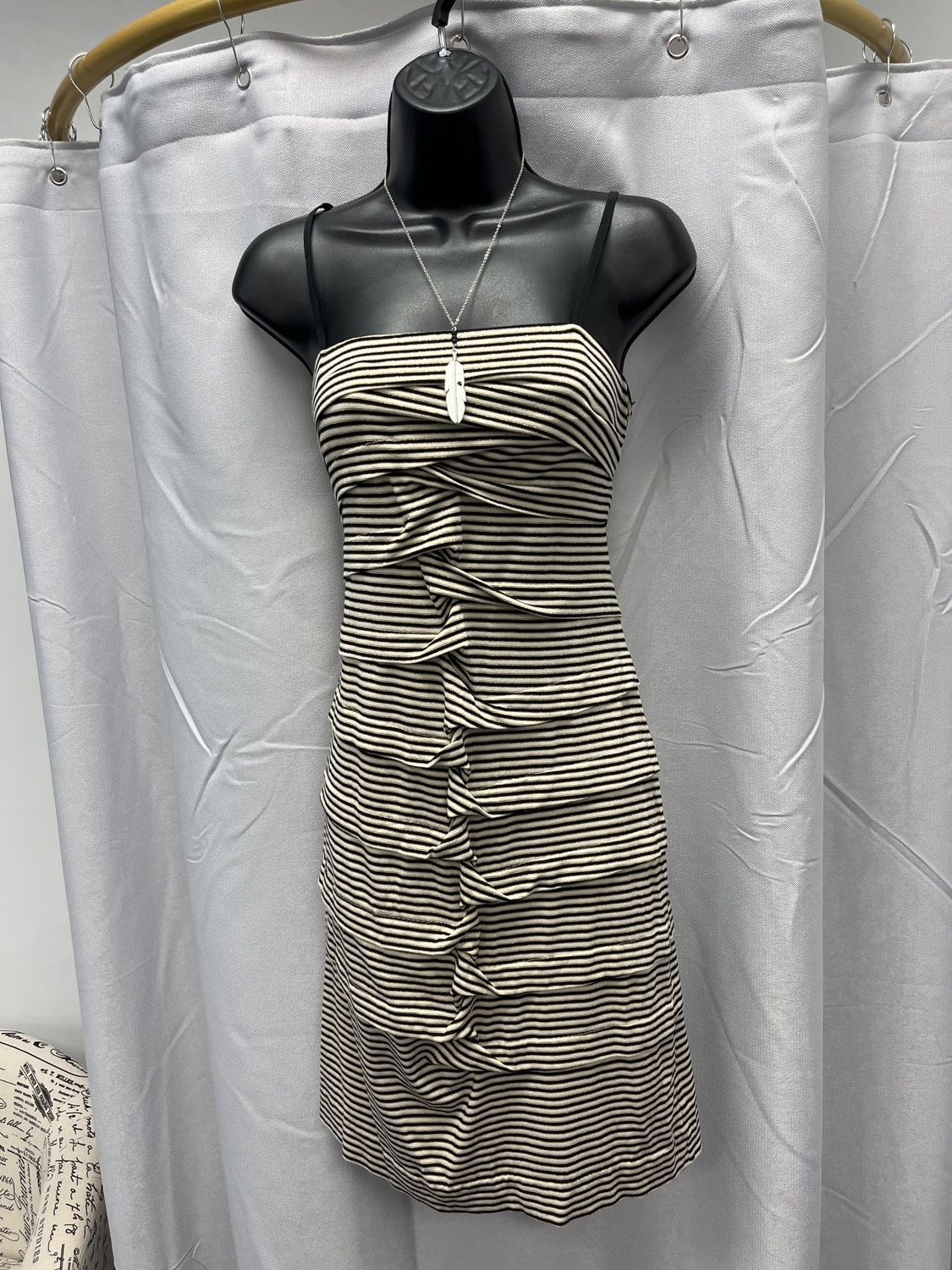 Gold/Black Striped Tier Ruffled Dress (M)