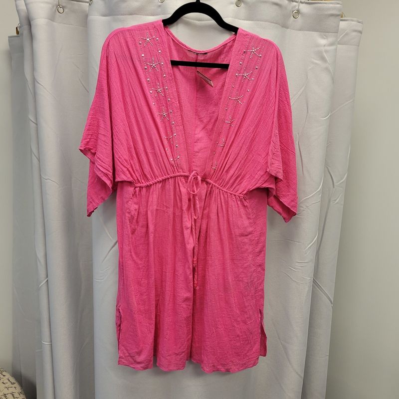 Pink Swimsuit Cover with Silver Beading (M)