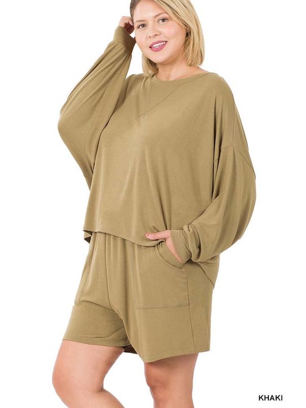 Plus Khaki Top and Shorts Set