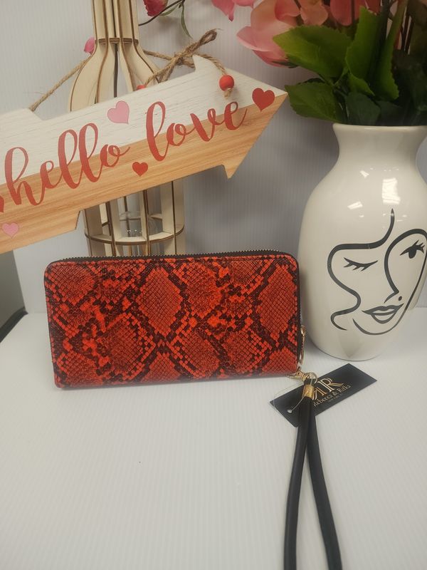 Red &amp; Black Snake Print Leather Wristlet/Wallet (New!)