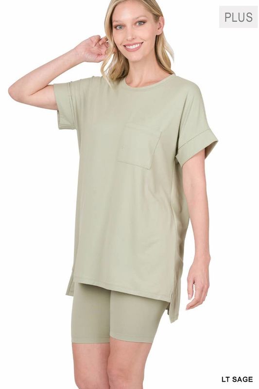 Plus Sage Top and Biker Shorts Set