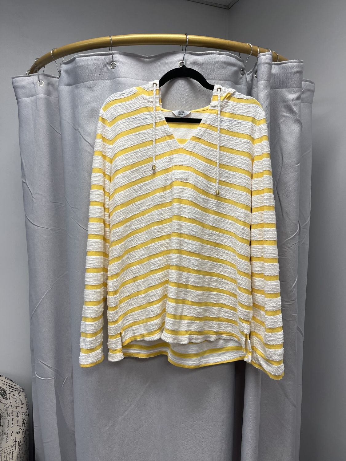 Crown &amp; Ivy Yellow/White Striped Terry Hoodie (L) (NWT)