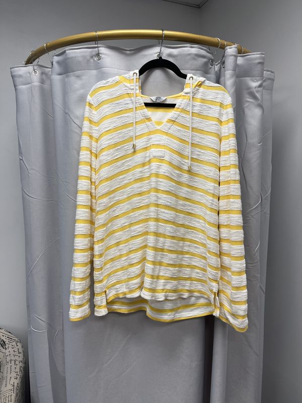 Crown &amp; Ivy Yellow/White Striped Terry Hoodie (L) (NWT)
