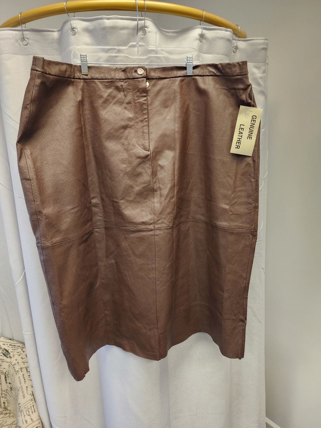 Veranesi Dark Brown 100% Genuine Leather Skirt (32W) NWT