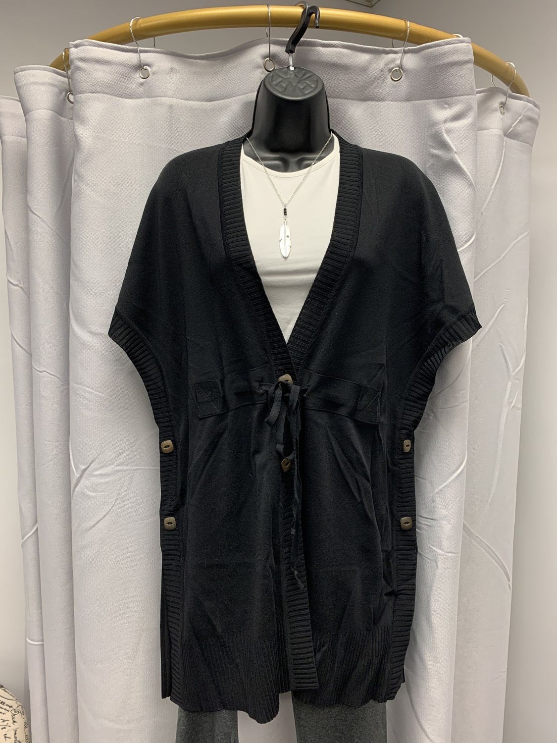 Black Sweater Vest with Waist Tie (L) Pre-owned
