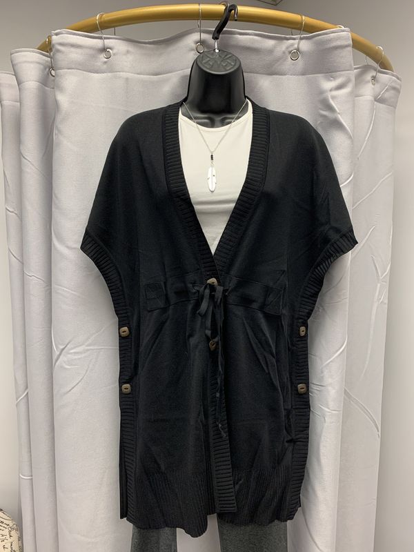 Black Sweater Vest with Waist Tie (L) Pre-owned