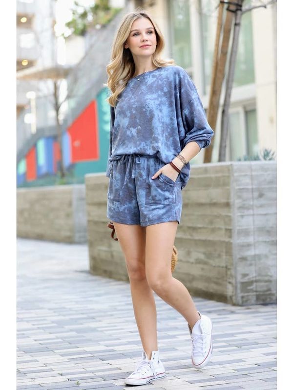 Blue Tie Dye Top and Shorts Set
