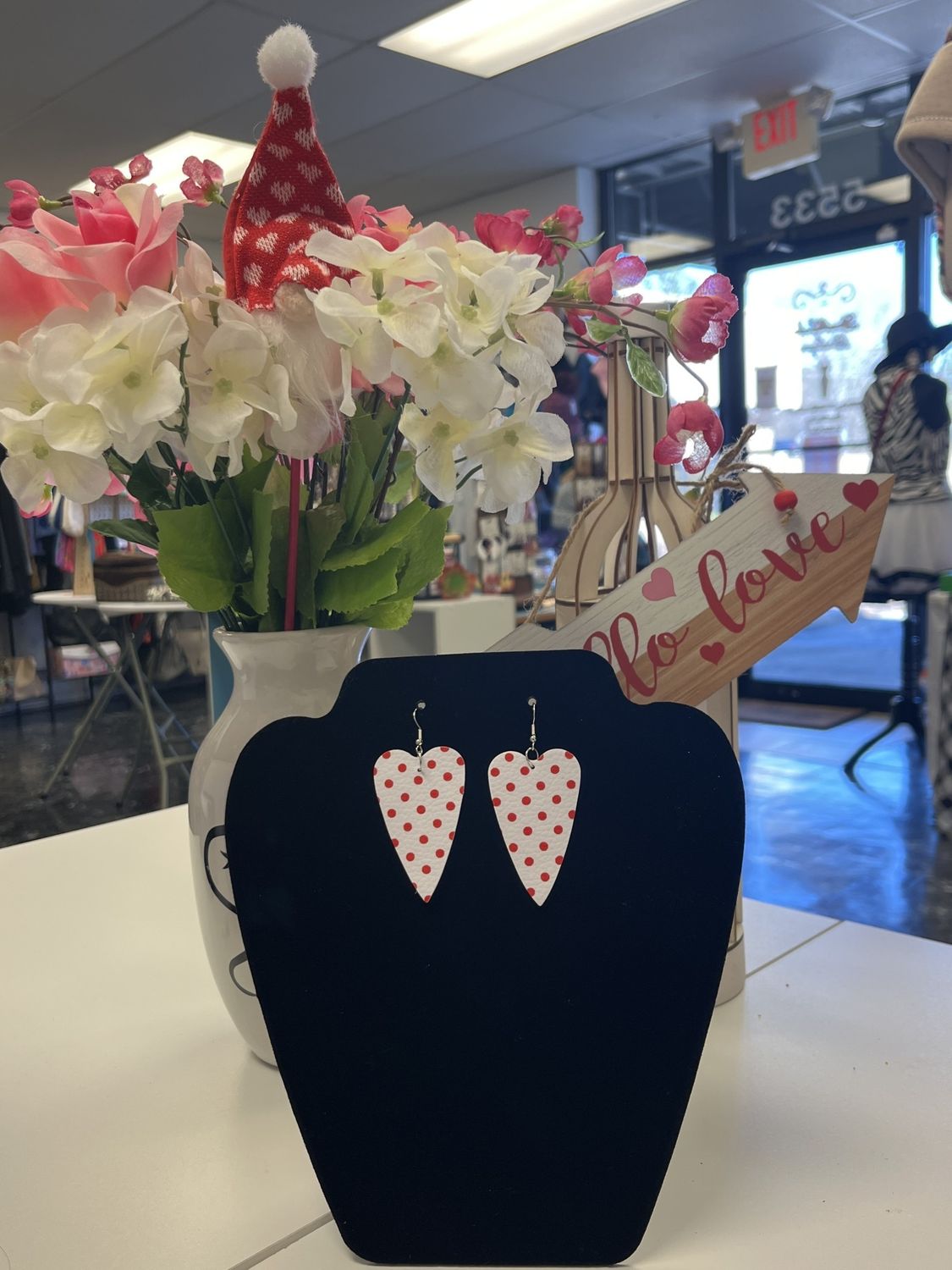 White Heart Red Polka-Dot Earrings