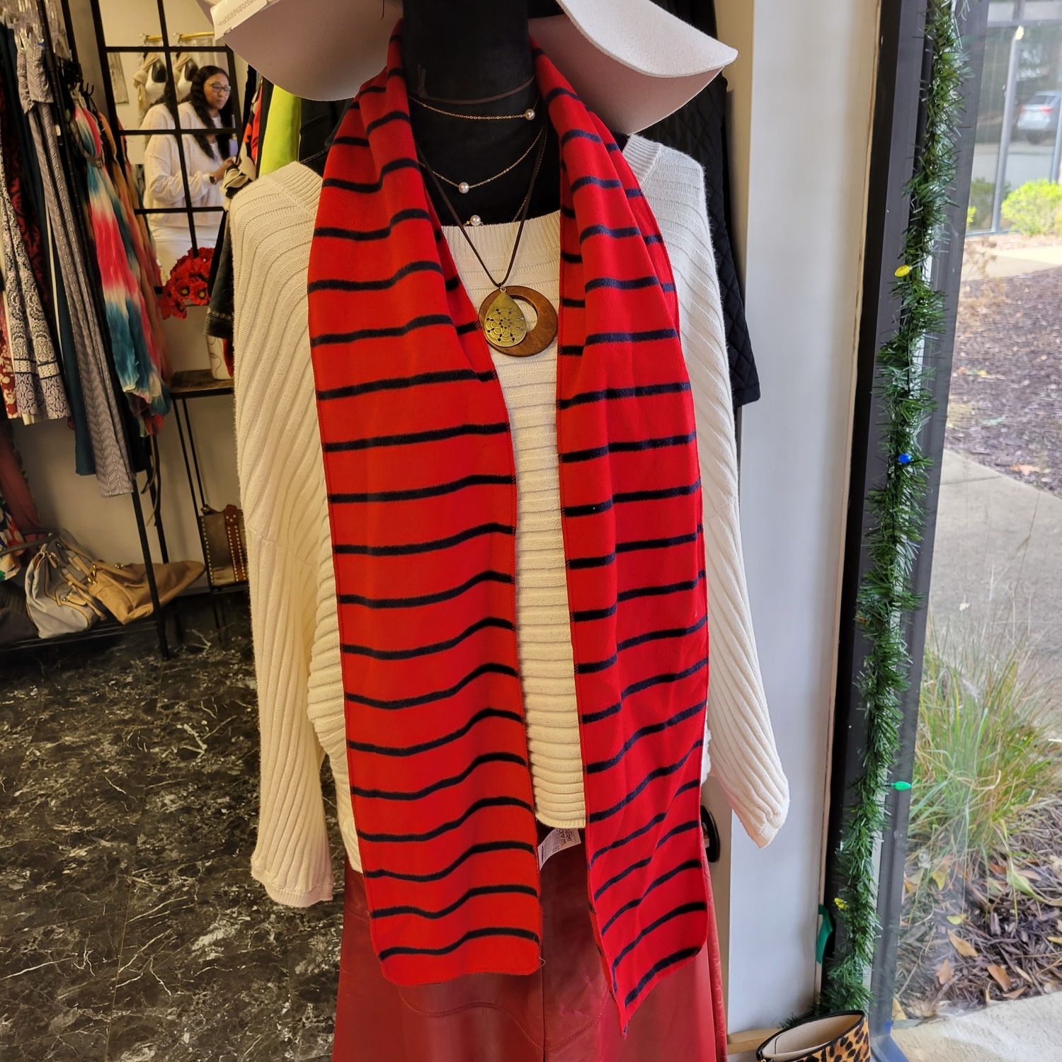 Red Scarf w/ Blue Stripes (NWT)