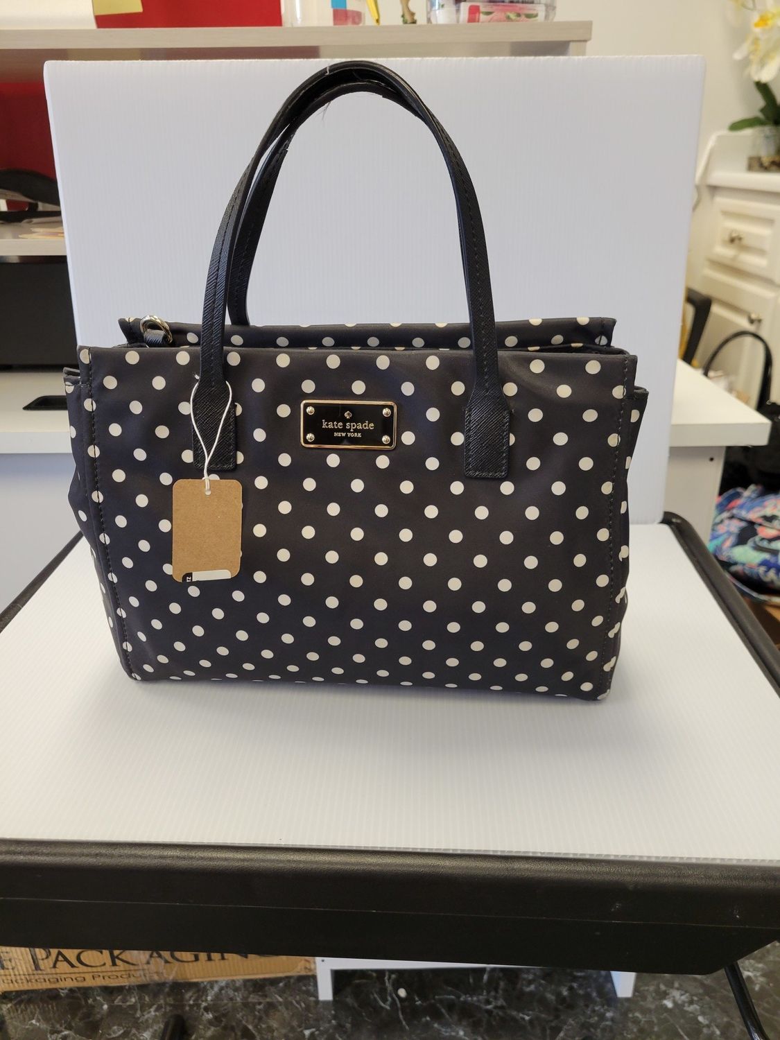 Kate Spade Black White Polka Dots Nylon Handbag (pre-owned)