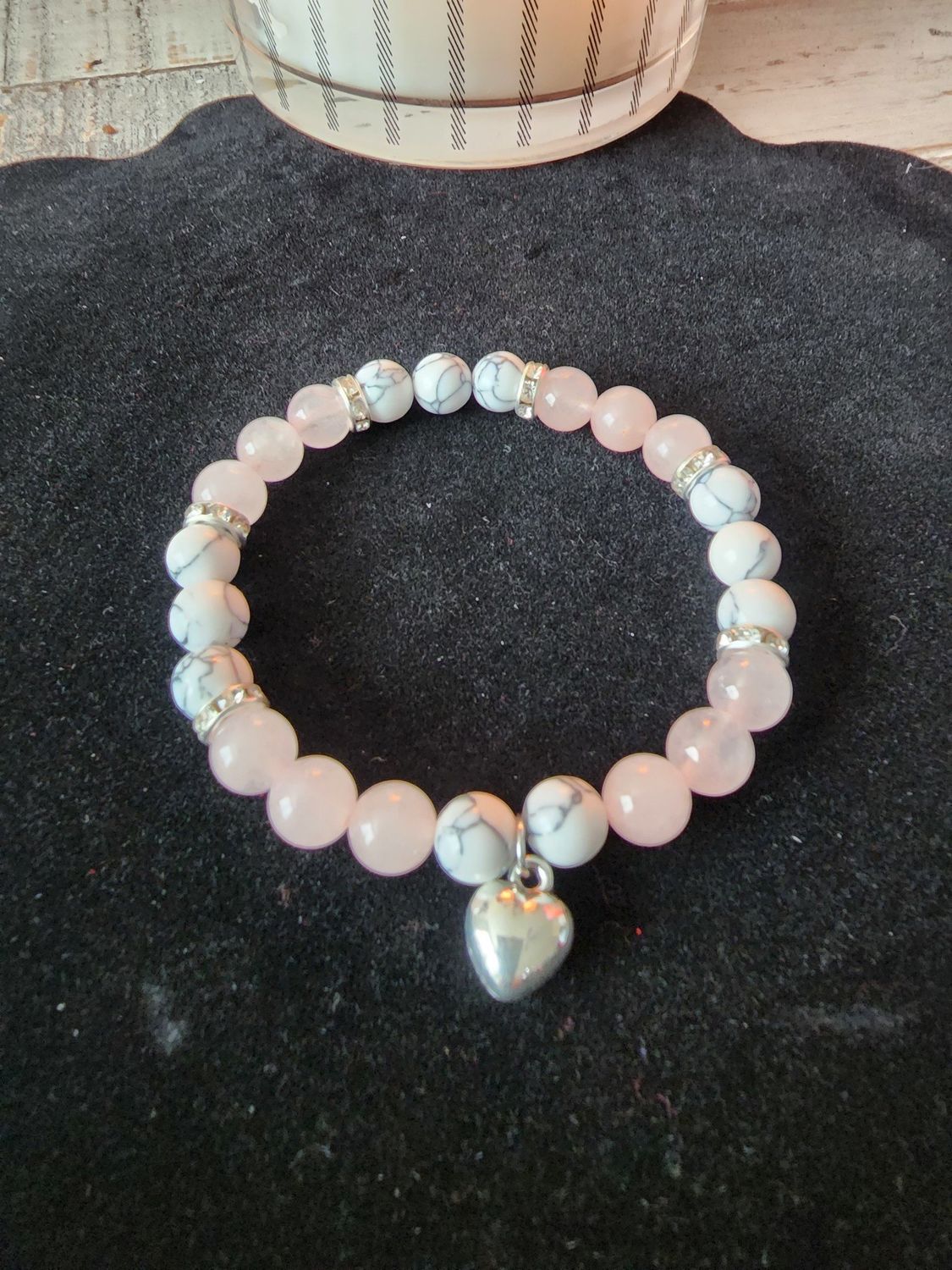 Crystal Gemstone With Heart Charm Bracelet