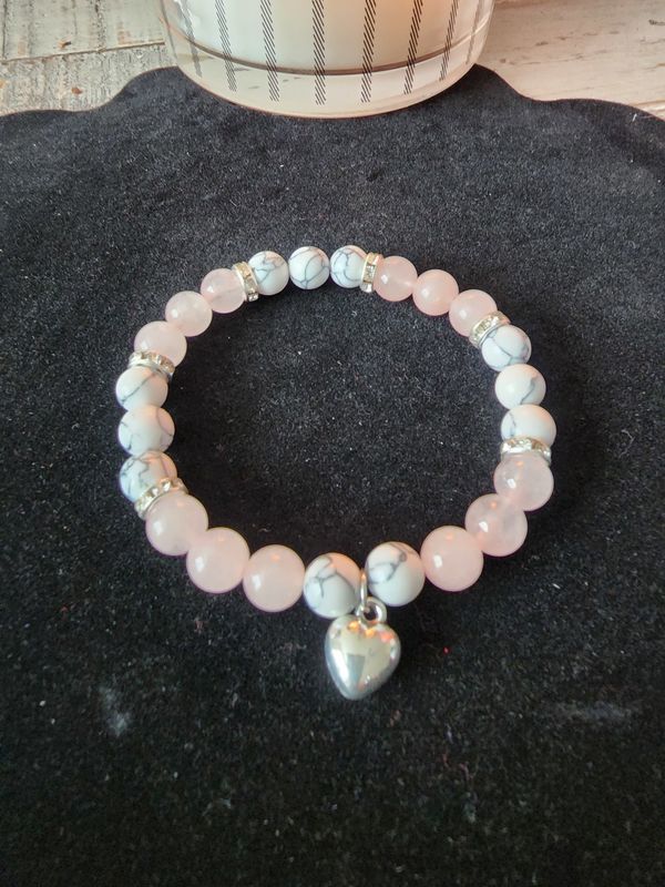 Crystal Gemstone With Heart Charm Bracelet