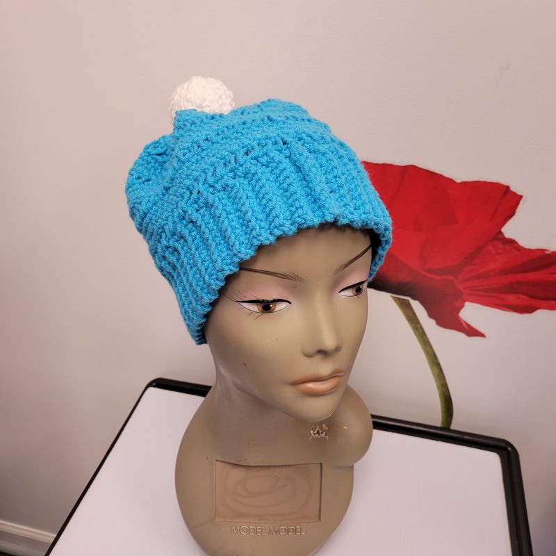 Aqua Blue Crochet Beanie with Pom