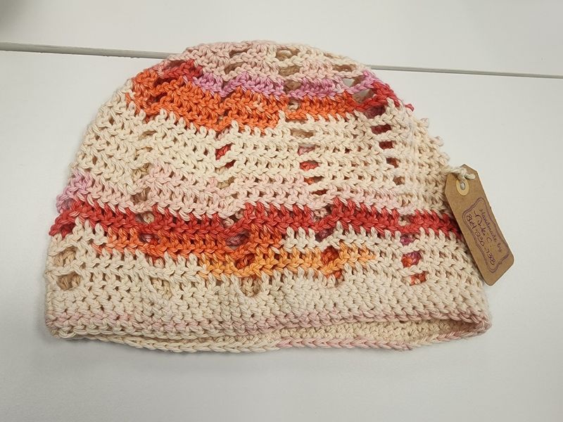Crochet Lightweight Cream/Melon/Pink Beanie Cap (OS)