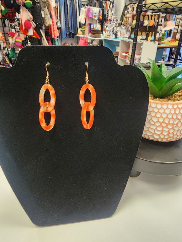 Carol For Eva Graham Linked Oval Orange Earrings *New*